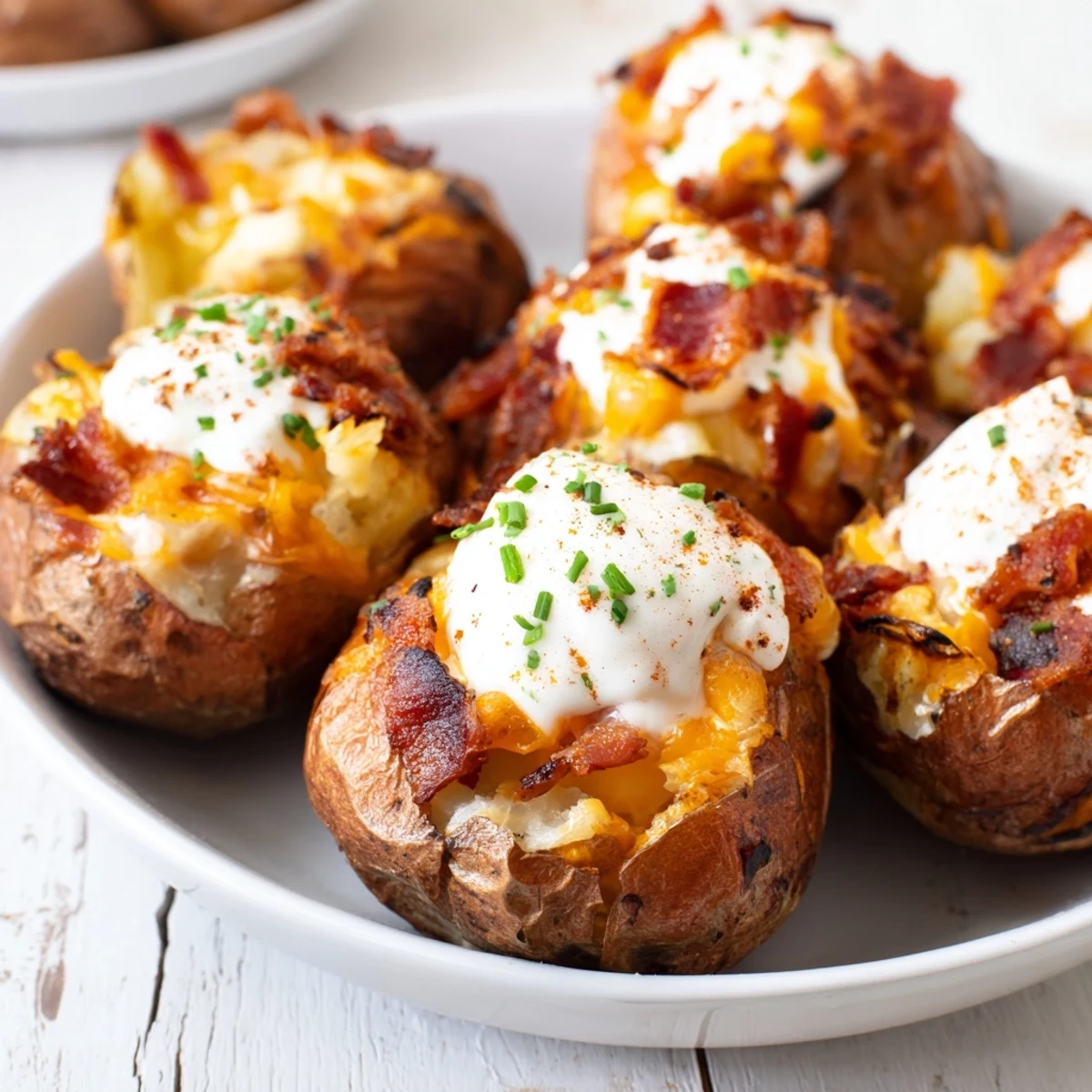 Crispy air-fryer potato skins loaded with melted cheddar, bacon, and cool sour cream, an amazing appetizer.
