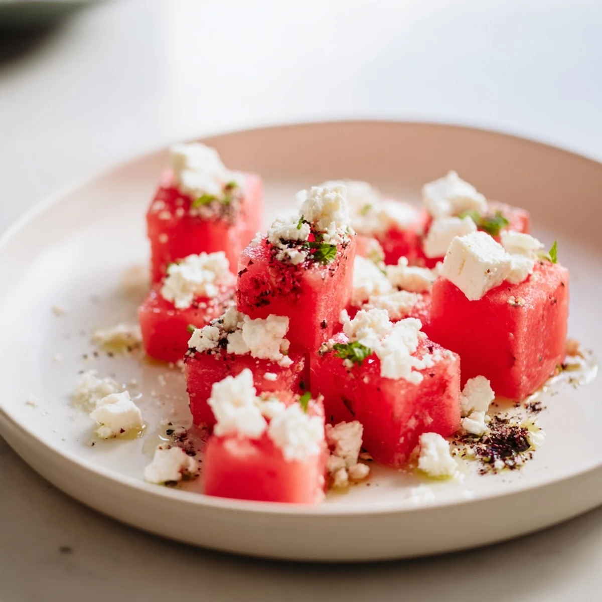 Close-up of a refreshing Fresh Watermelon and Feta Salad, perfect for summer gatherings, showcasing color.