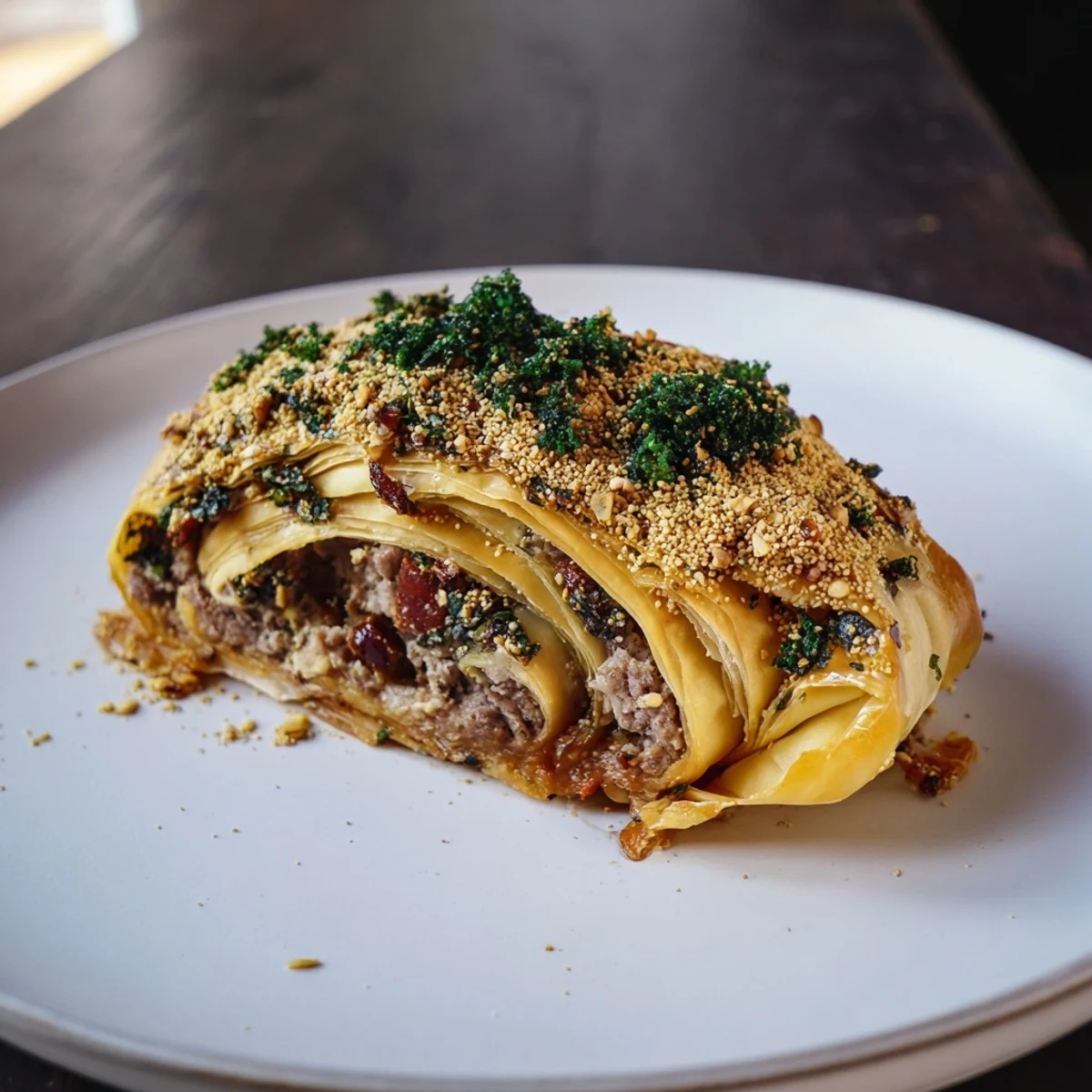 Appetizing close-up of crispy homemade savory sausage rolls, showing flavorful filling ready to serve.
