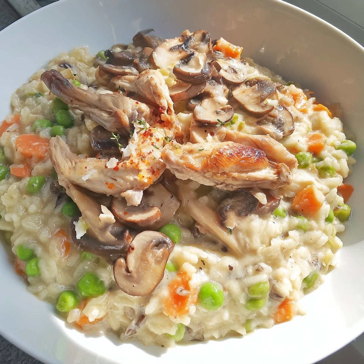 A generous serving of All-in-One Pan Creamy Chicken and Wild Rice ready to be enjoyed, brimming with flavor.