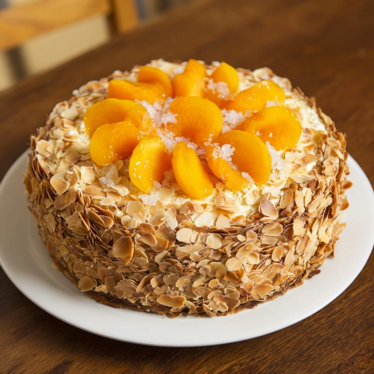 Golden crust and juicy peach slices star in this rustic peach and almond tart, enticingly delicious.