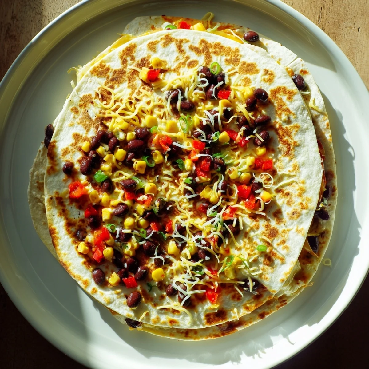 Golden-brown Quick Black Bean and Corn Quesadillas, a melty cheese and veggie delight.