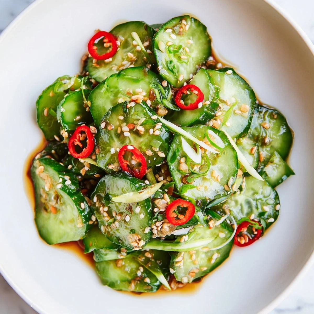 Zesty Tangy Shaken Asian-Style Cucumber Salad with vibrant green cucumbers and fresh cilantro.