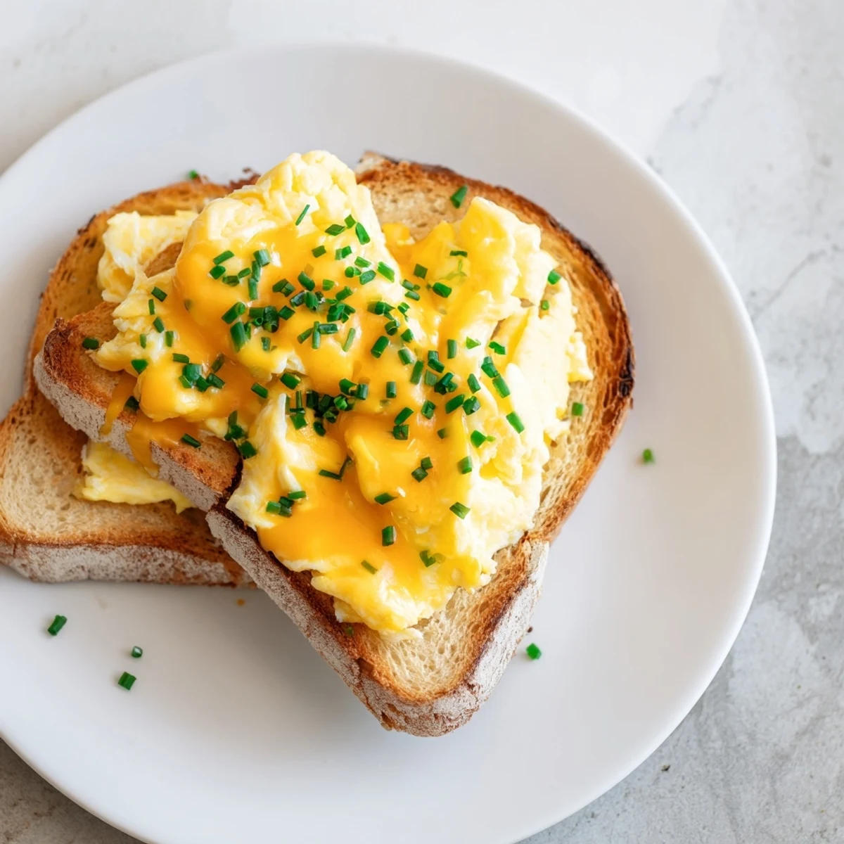 A perfectly toasted One-Pan Egg Breakfast Sandwich, with fluffy eggs and flavorful chives sprinkled on top.