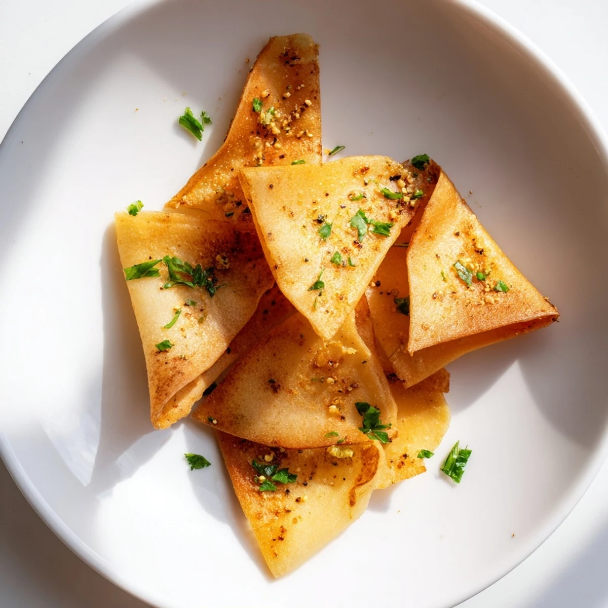 Enjoy these crispy garlic lumpia chips with a satisfying crunch and savory garlic flavor experience.