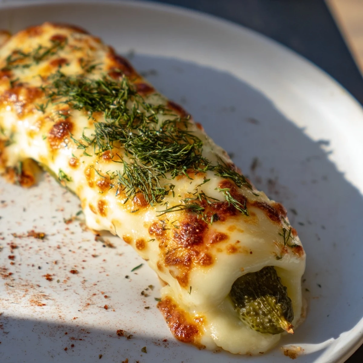 Delicious golden-brown Melted Cheese Pickle Rolls, a quick appetizer featuring cheesy, tangy pickles inside.