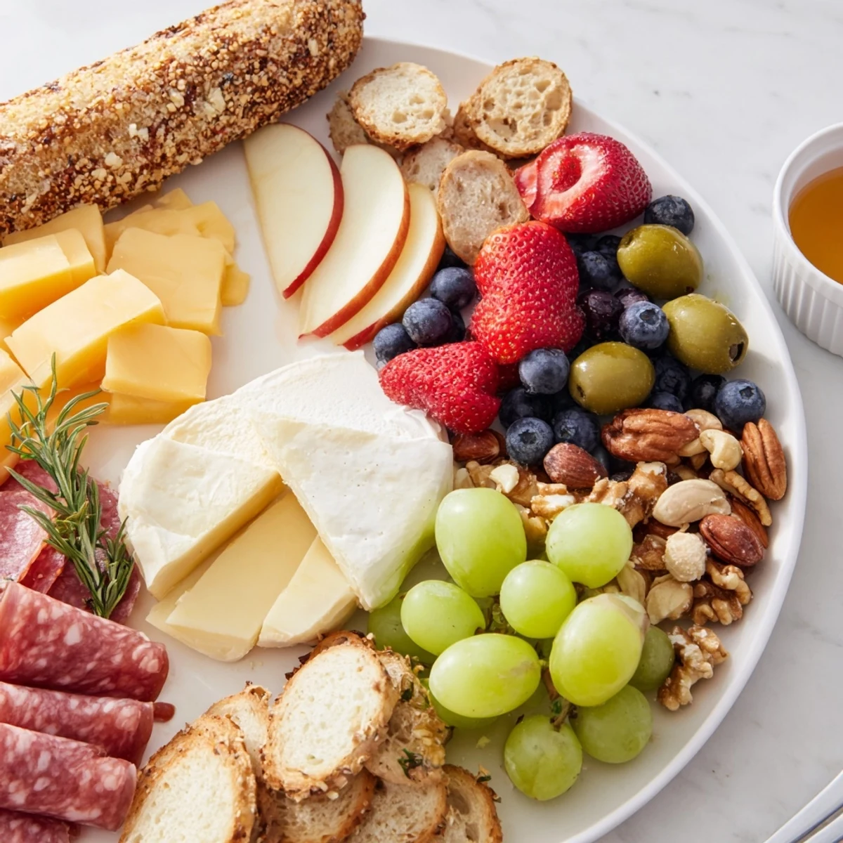 A visually stunning Quick Charcuterie Snack Board, overflowing with cheese, meats, fruits, and crackers.