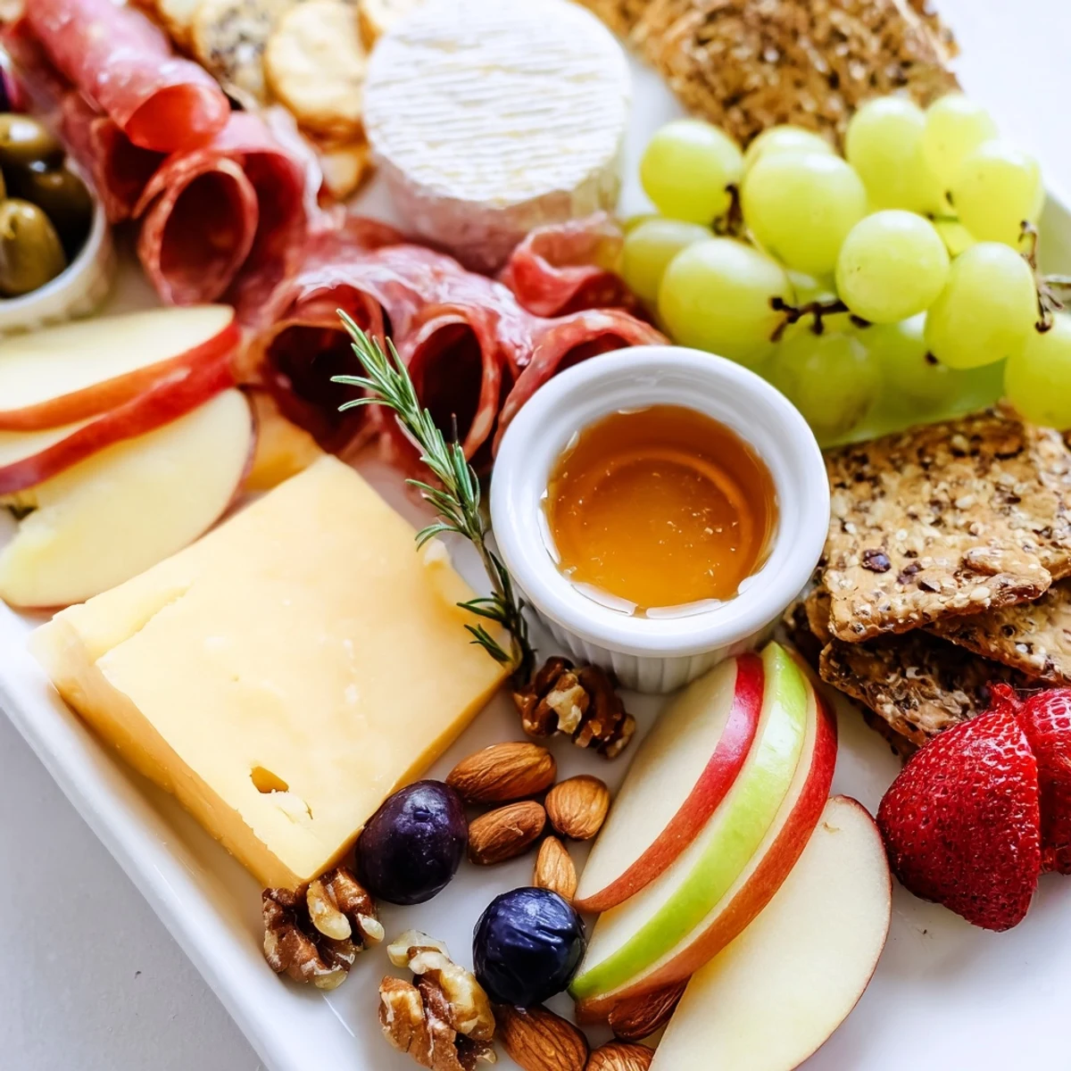 Golden honey dips are paired with a Quick Charcuterie Snack Board creation, perfect for serving guests.