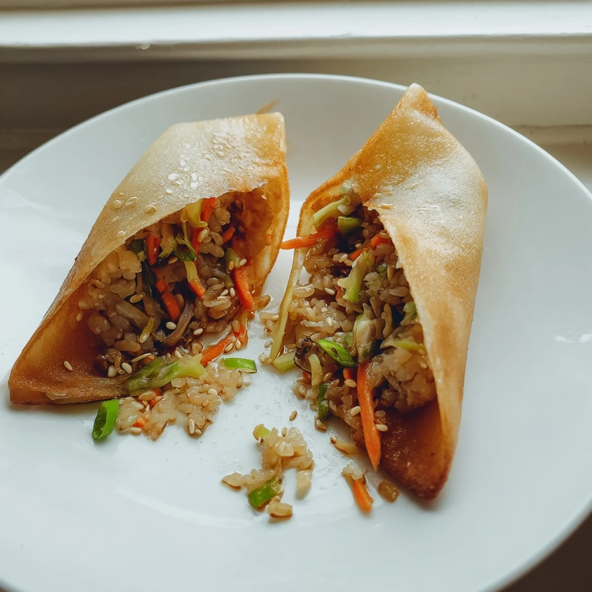 These homemade Crispy Rice Paper Dumplings are sizzling, featuring a flavorful veggie filling within.