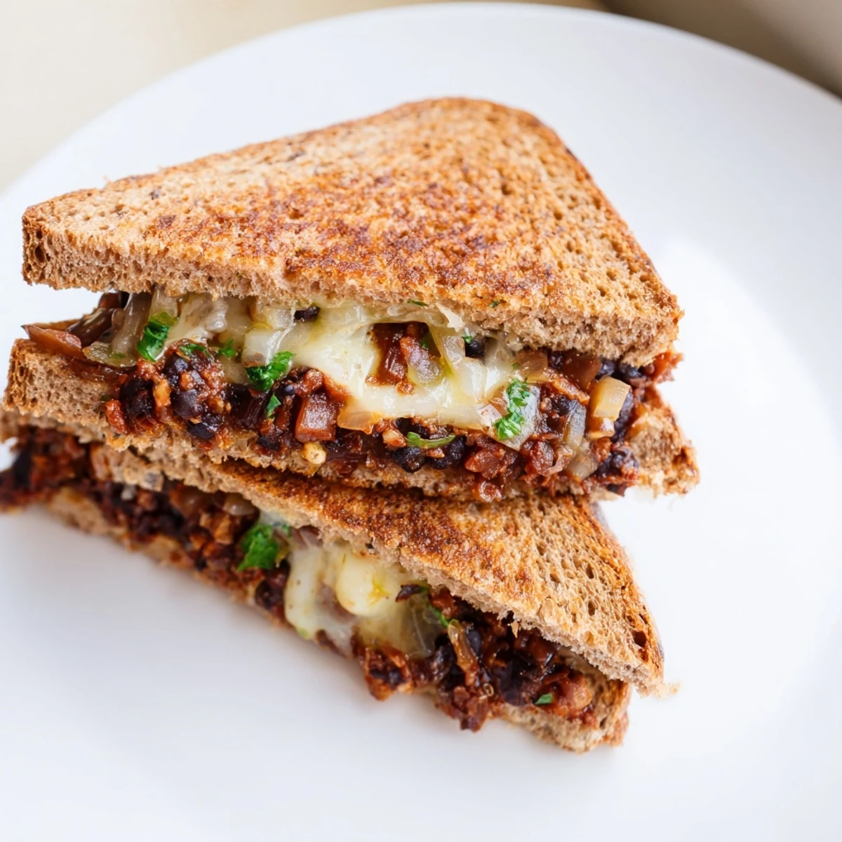 Warm and comforting: A delicious Black Bean Grilled Cheese sandwich served with a side of fresh salsa.
