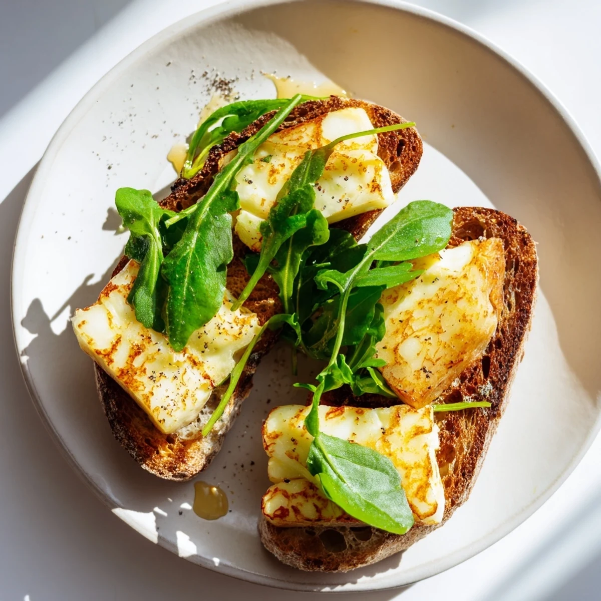 Golden halloumi grilled cheese: crispy, melted cheese overflowing between toasted sourdough slices.