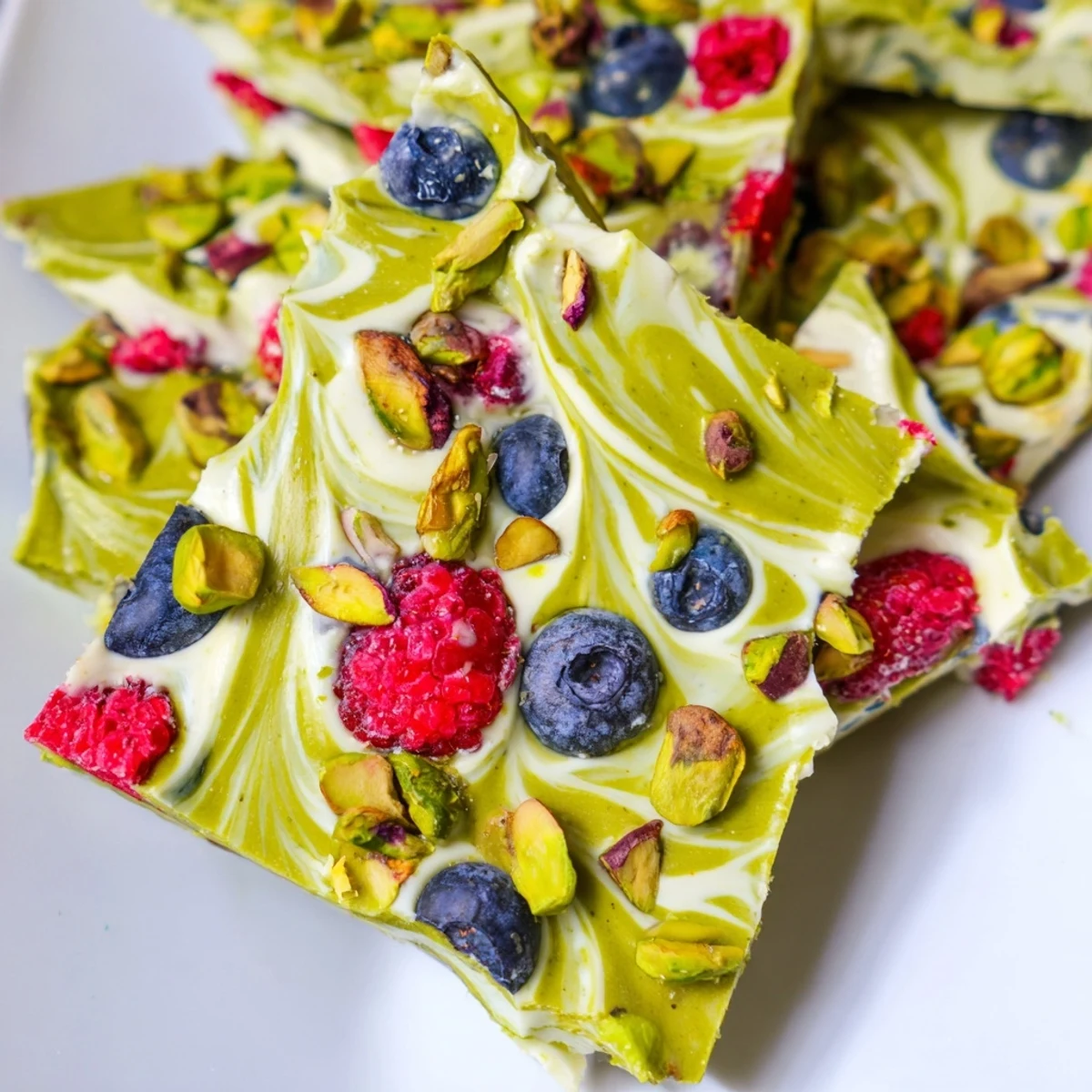 Refreshing Frozen Yogurt Bark with a matcha swirl presented as a beautiful, easy-to-make frozen treat.