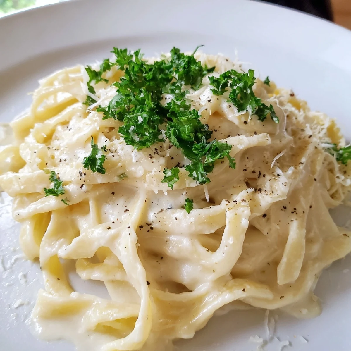 A bowl of hot, homemade Cottage Cheese Alfredo Sauce, drizzled over your favorite pasta dish, looks delicious.