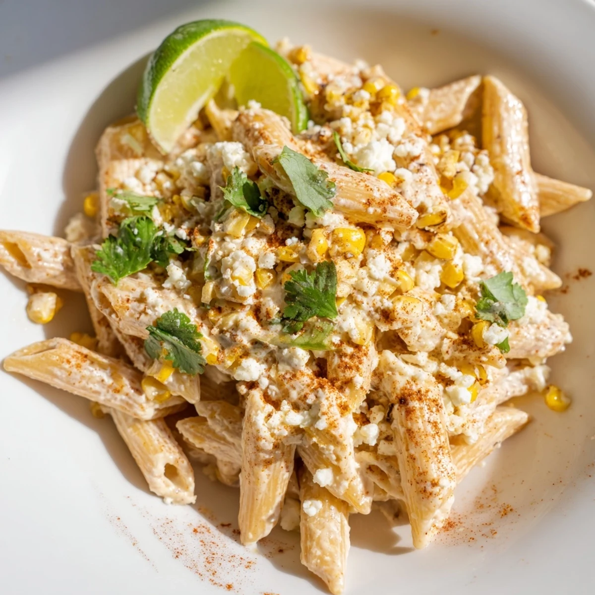 Creamy Mexican Street Corn Pasta, a flavorful vegetarian main dish with vibrant colors and textures.