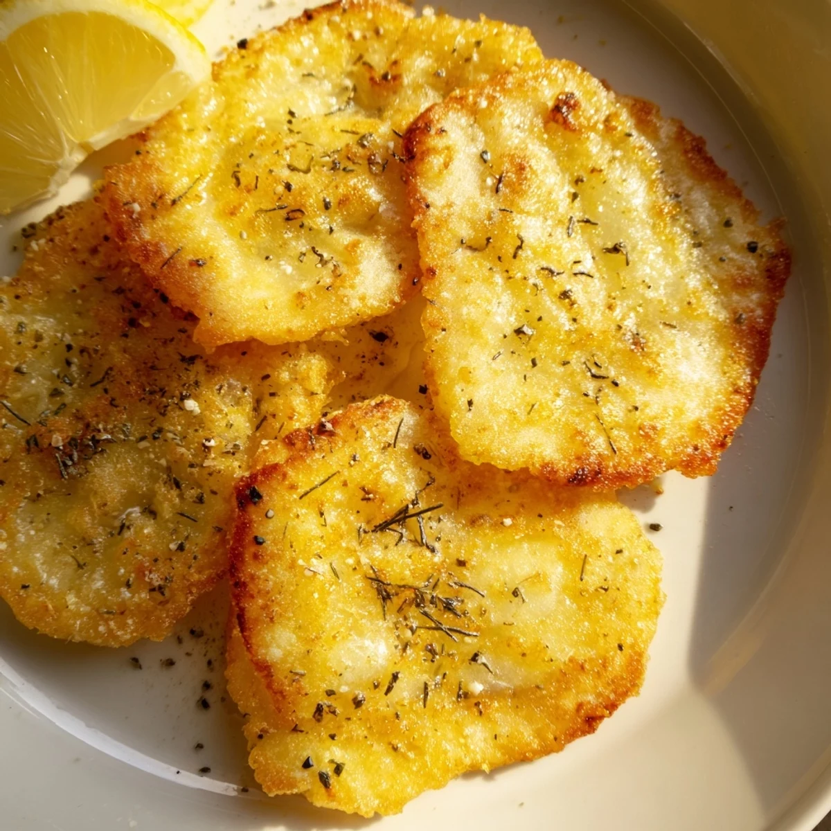 Golden, crispy Greek Saganaki cheese appetizer topped with fresh oregano and lemon wedges.