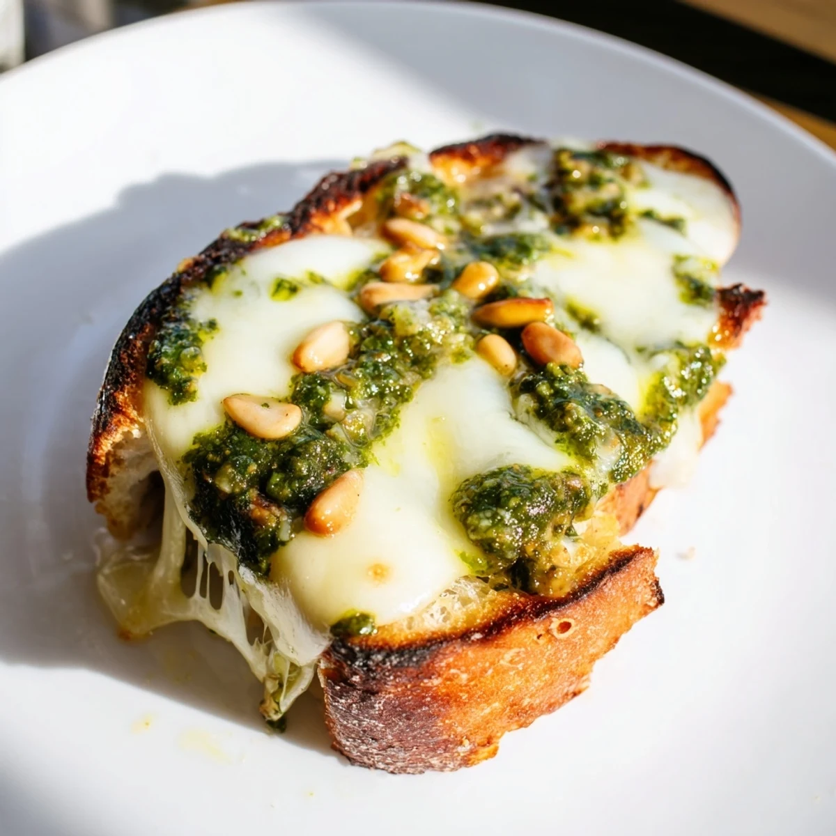 Spinach Pesto Grilled Cheese sandwich with vibrant green pesto spread on crispy sourdough bread.