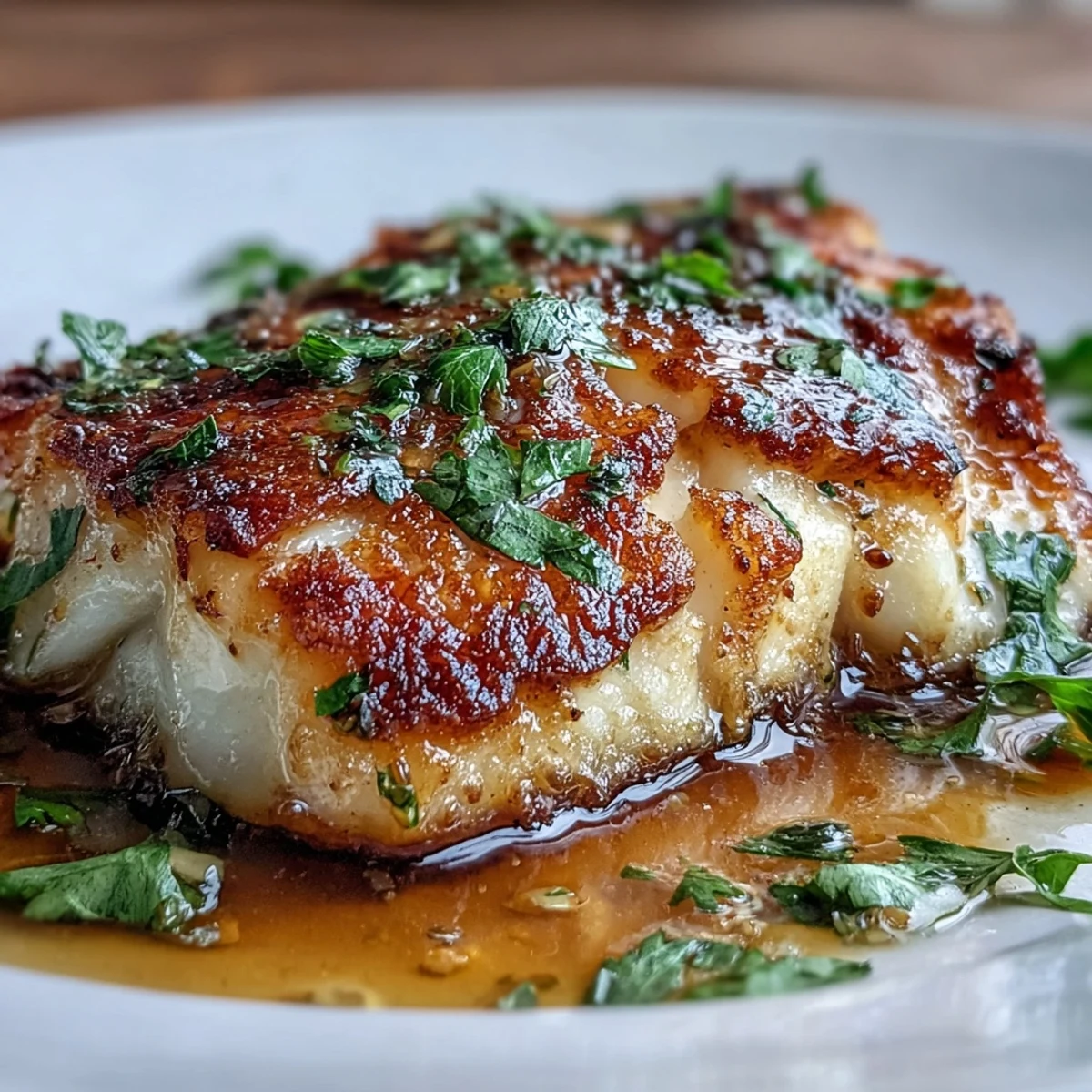 Pan-fried flounder meunière with nutty brown butter sauce, served alongside steamed green beans.  