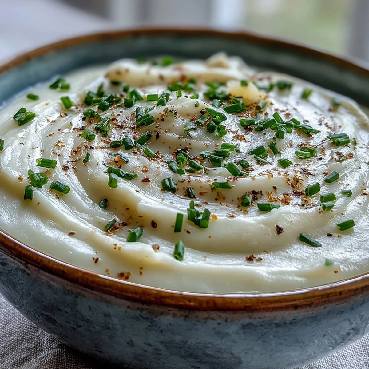 Cream of Potato Soup, thick and smooth, with a dusting of nutmeg and parsley in a rustic ceramic bowl.