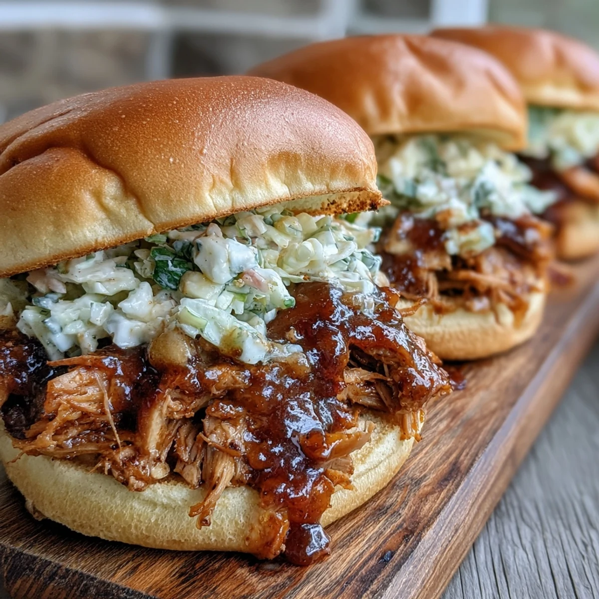Slow-cooked applesauce pulled pork sandwiches piled high on a soft bun, ready to serve.