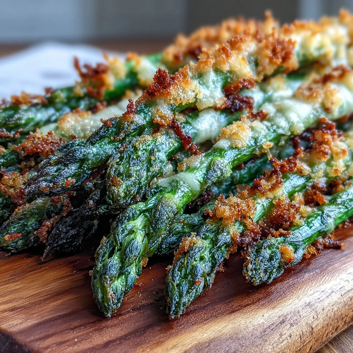 Golden-baked Crispy Asparagus Asiago Spears with a crunchy panko crust and lemon wedges.