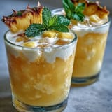 Chilled tropical agua fresca blending sweet pineapple and creamy coconut milk, served over ice with vibrant lime accents.