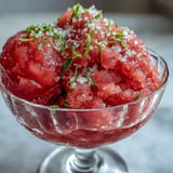 Frozen watermelon sorbet with lime, a naturally sweet, vegan, easy dessert.