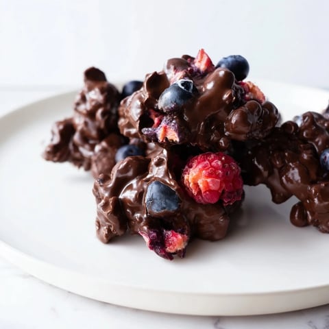 Creamy, berry-filled Chocolate Yogurt Clusters, perfectly dipped and coated in luscious, dark chocolate.