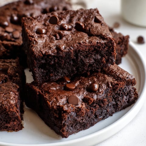 Fudgy Greek yogurt brownies, topped with melted chocolate chips, ready to slice and serve for dessert.