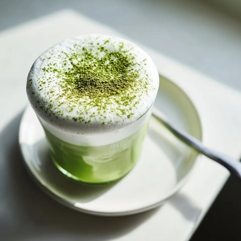 A creamy matcha latte with cold foam, perfect for a refreshing afternoon beverage.
