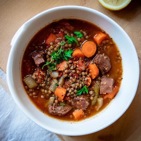 Spicy Beef Lentil Soup
