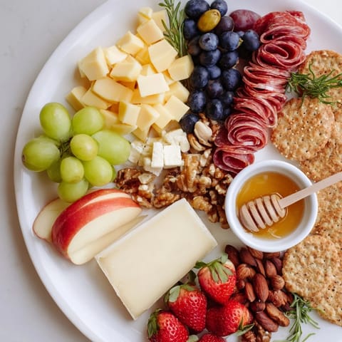 This easy Quick Charcuterie Snack Board features tempting salami, cheddar, and sweet grapes on a board.
