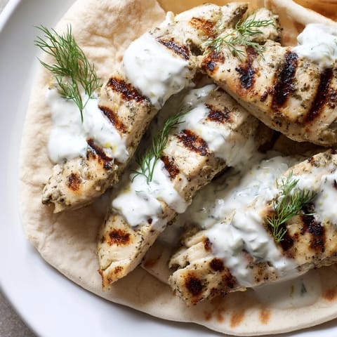 Freshly assembled Greek Chicken Wrap featuring tender lemon-oregano chicken, cool dill tzatziki, and vibrant vegetables, ready to be served as a refreshing and satisfying Mediterranean meal.