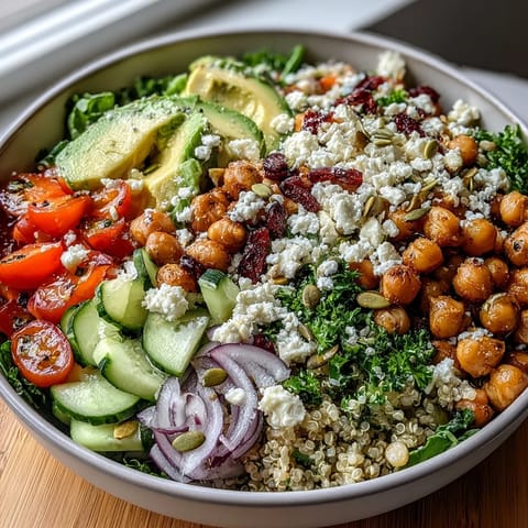 Colorful Simple Grain Bowl featuring quinoa, grilled chicken, cherry tomatoes, and a zesty lemon dressing.