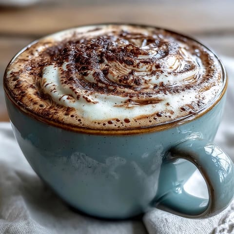 Creamy, steamed milk tops freshly brewed hojicha tea in this warm Japanese cappuccino.