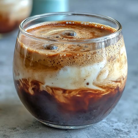 A creamy Hojicha Cortado with roasted tea aroma and velvety milk foam.