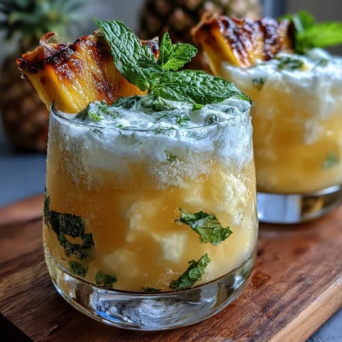 Refreshing pineapple coconut agua fresca in a clear pitcher, garnished with mint and pineapple wedges, perfect for summer hydration.