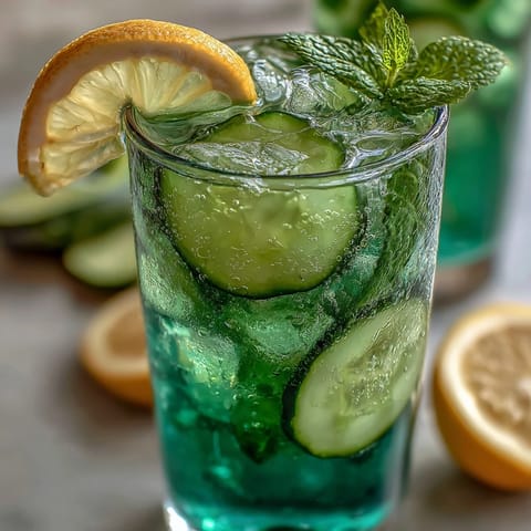 Refreshing Sparkling Cucumber Mint Lemonade Mocktail ready to quench your thirst.
