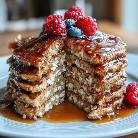 Golden high fiber protein pancakes with flaxseed, ready to stack.