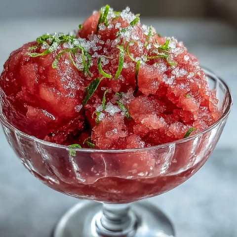 Frozen watermelon sorbet with lime, a naturally sweet, vegan, easy dessert.