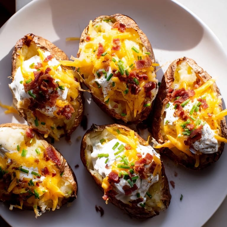 Perfectly cooked air-fryer potato skins with creamy sour cream topping are a delicious game day snack.
