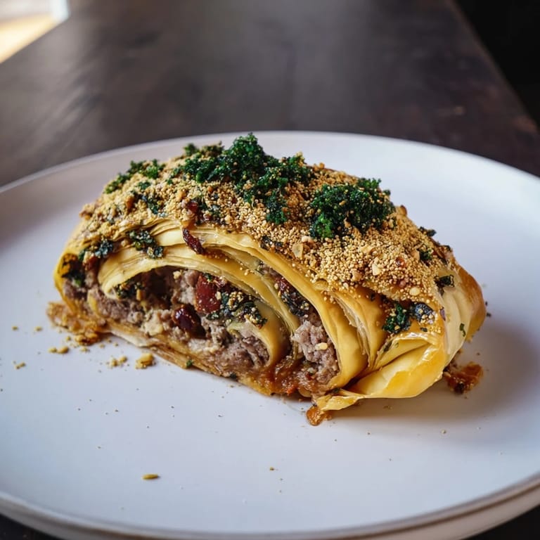 Appetizing close-up of crispy homemade savory sausage rolls, showing flavorful filling ready to serve.