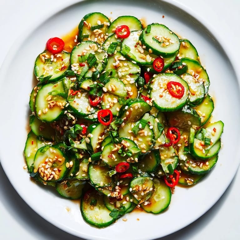 Showcasing the bright colors of the Tangy Shaken Asian-Style Cucumber Salad, ready to shake and serve immediately.