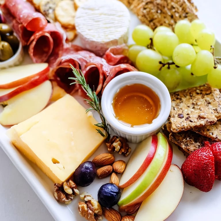 Golden honey dips are paired with a Quick Charcuterie Snack Board creation, perfect for serving guests.