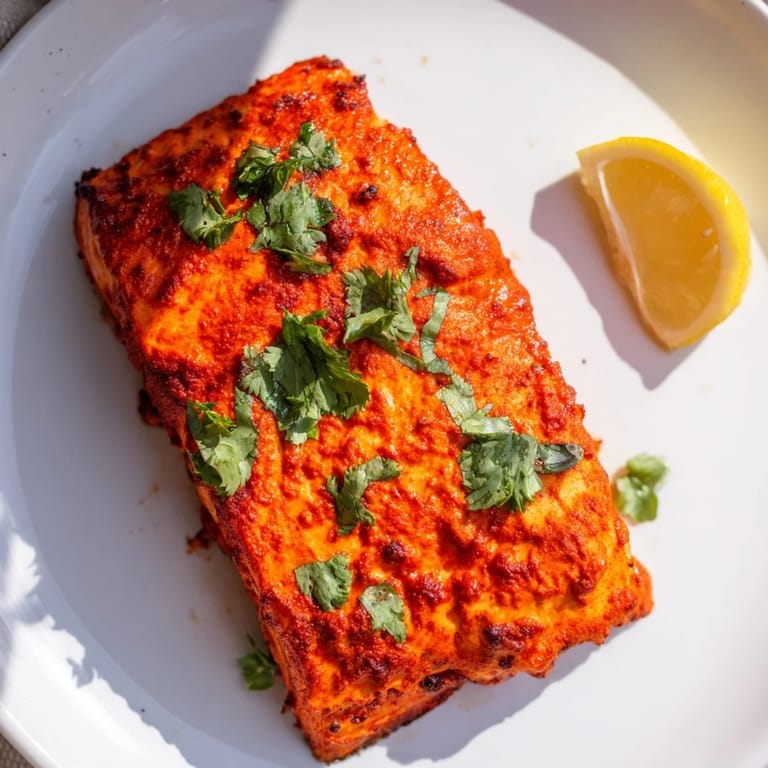 Tender, flaky Indian Tikka Salmon with a rich, spiced marinade, perfect for a flavorful dinner tonight.