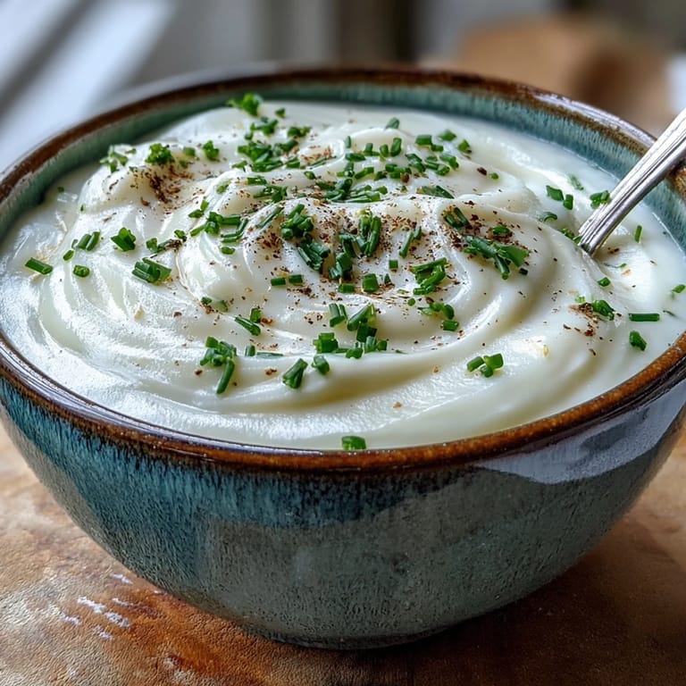 Spoonfuls of Cream of Potato Soup with melted cheddar and crumbled bacon, served next to crusty bread on a cozy table.