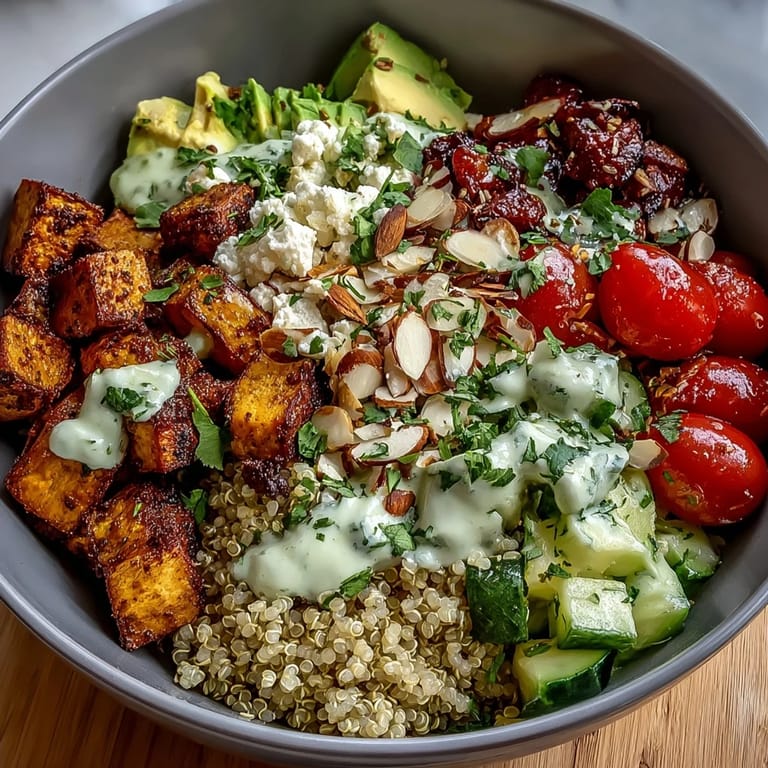 Healthy Customizable Grain Bowl featuring avocado slices, toasted seeds, and a zesty lemon-tahini dressing.