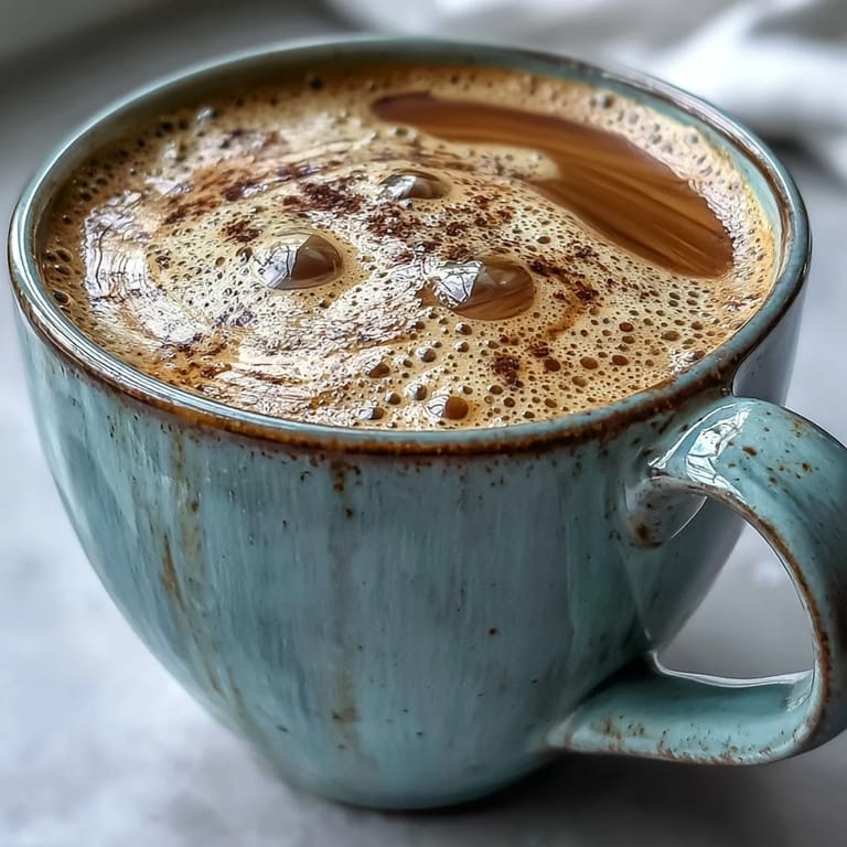 Warm hojicha latte with vanilla extract poured into a glass mug, topped with delicate, frothy foam.