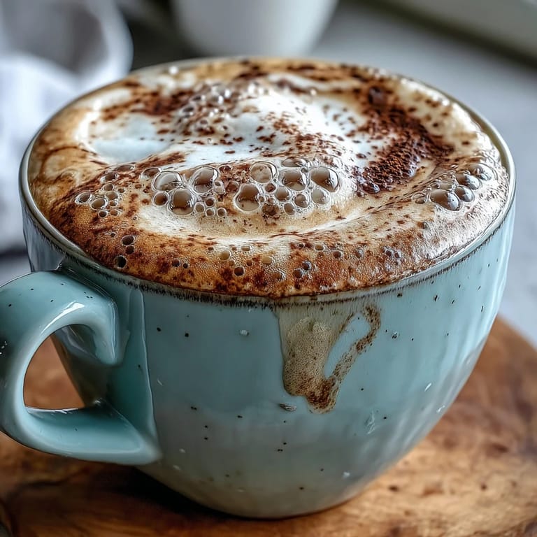 Two warm mugs of Hojicha Cappuccino paired with a sweet Japanese pastry on the side.