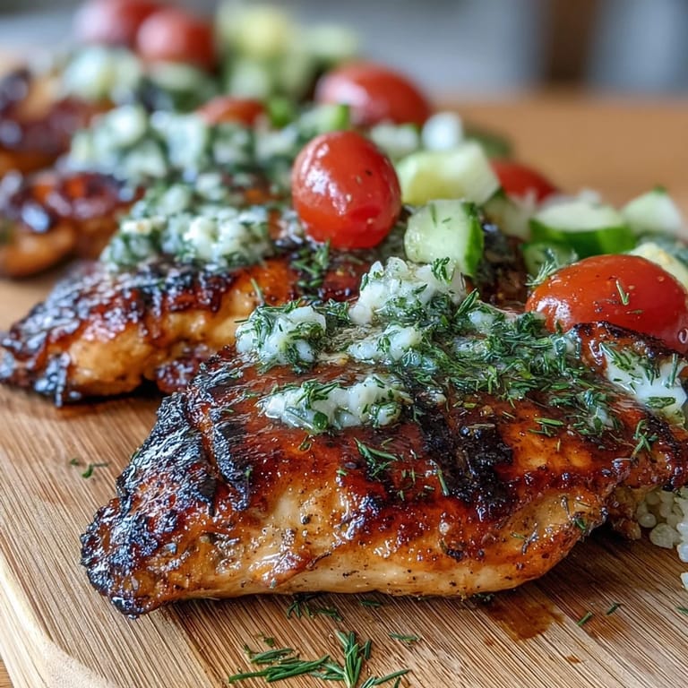 Lemon vinaigrette grilled chicken served over quinoa with colorful bell peppers and greens.