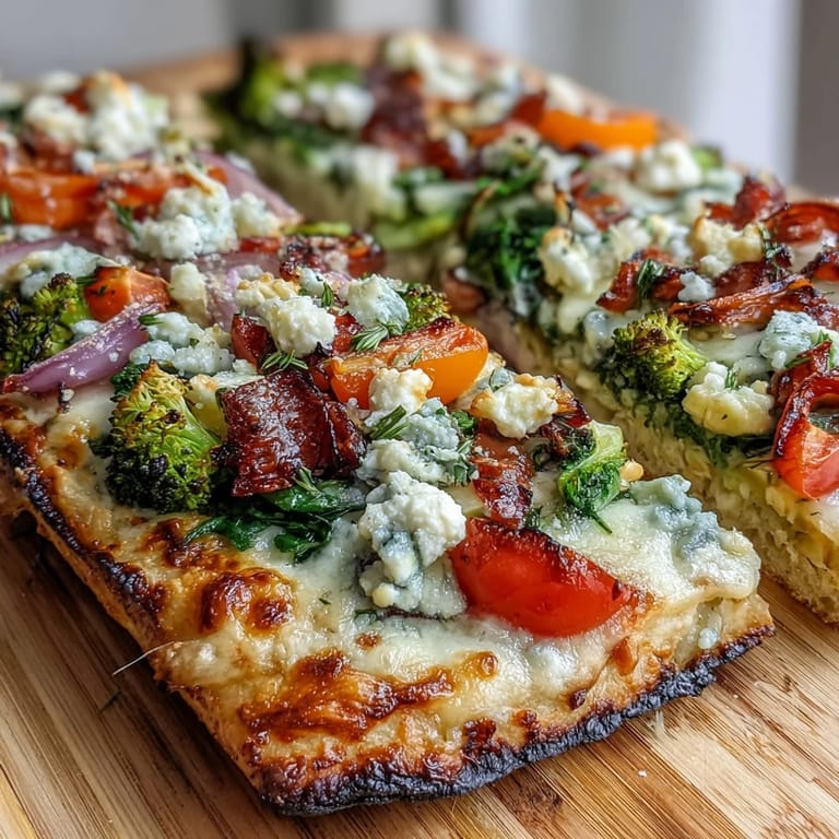Festive St. Patrick's Day Rainbow Veggie Flatbread Pizza featuring a spectrum of fresh vegetables atop golden flatbread with creamy cheese.